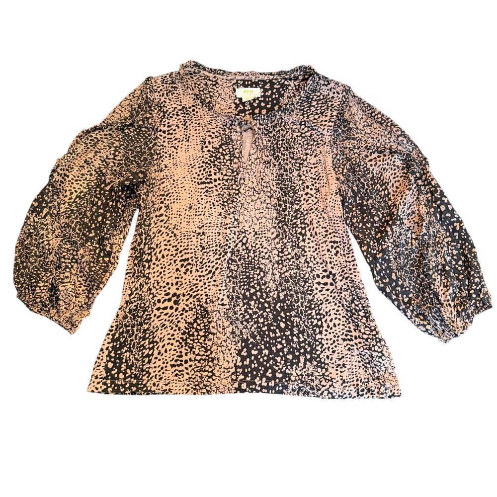 Maeve by Anthropologie Animal Print Blouse Boho Balloon Sleeve Stripe Top L